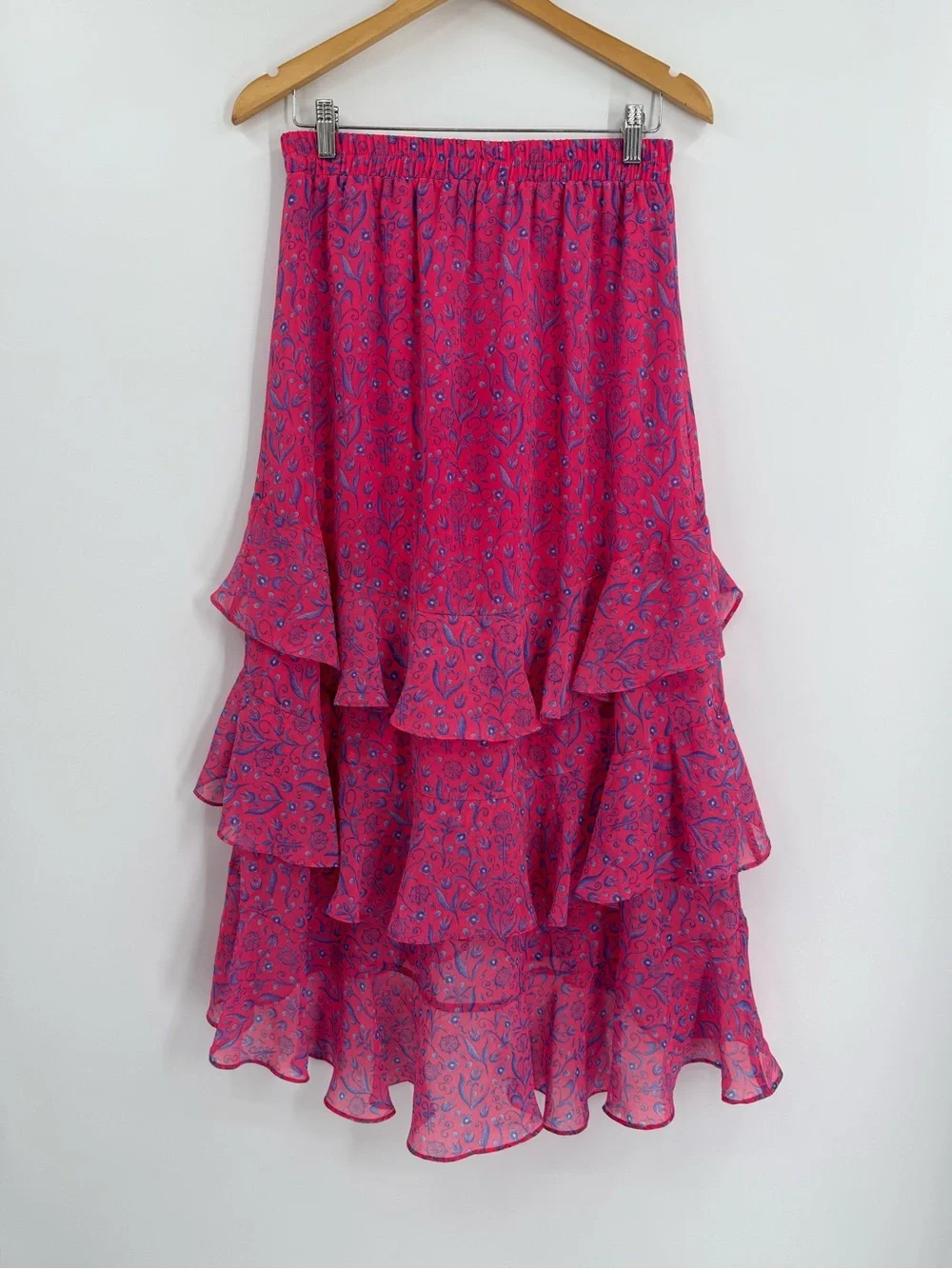 Allison New York Ella Tiered Midi Skirt | Pink Floral | Medium